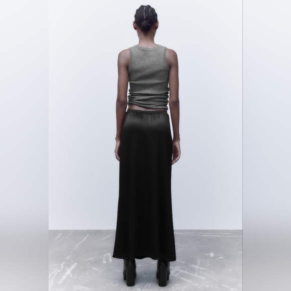 Zara Silky Satin Long Black Maxi Skirt - Picture 3 of 6